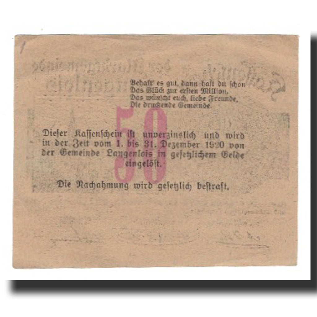 Banconote, Austria, Langenlois, 50 Heller, Blason 6, 1920, 1920-12-31, SPL-