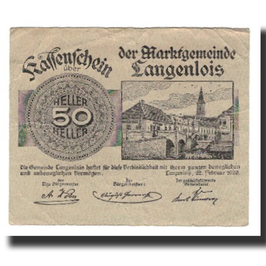 Banconote, Austria, Langenlois, 50 Heller, Blason 7, 1920, 1920-12-31, MB