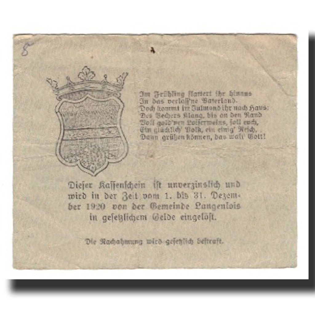 Banconote, Austria, Langenlois, 50 Heller, Blason 7, 1920, 1920-12-31, MB