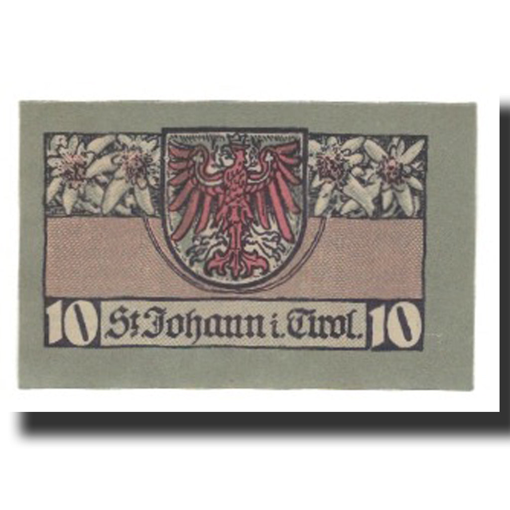 Banknot, Austria, St. Johann in Tirol, Tirol Gemeinde, 10 Heller, Blason, 1921
