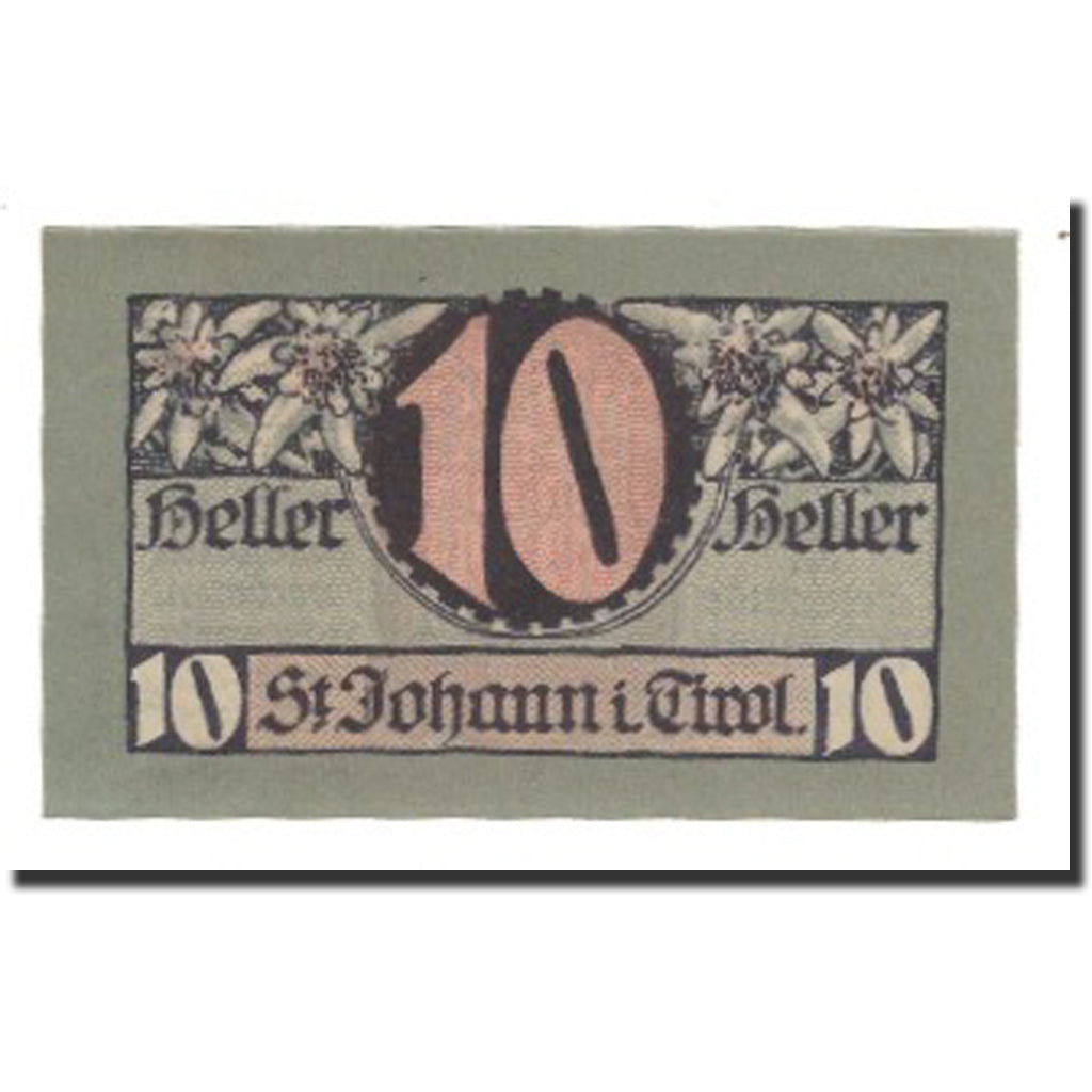 Banknot, Austria, St. Johann in Tirol, Tirol Gemeinde, 10 Heller, valeur