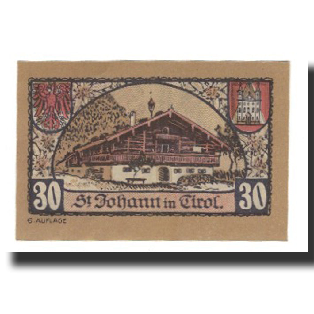 Banconote, Austria, St. Johann in Tirol, Tirol Gemeinde, 30 Heller, maison 3