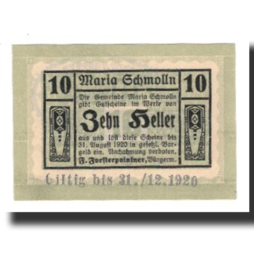 Banconote, Austria, Maria Schmolln O.Ö. Gemeinde, 10 Heller, Texte, 1920
