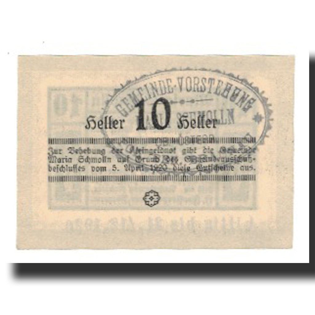 Banconote, Austria, Maria Schmolln O.Ö. Gemeinde, 10 Heller, Texte, 1920