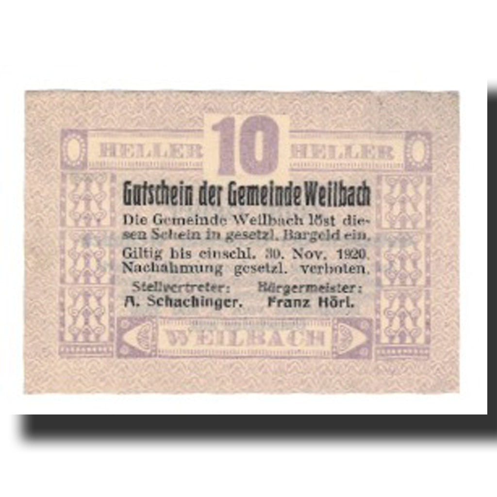 Banconote, Austria, Weilbach, 10 Heller, Texte, 1920, 1920-11-30, SPL-, Mehl:FS