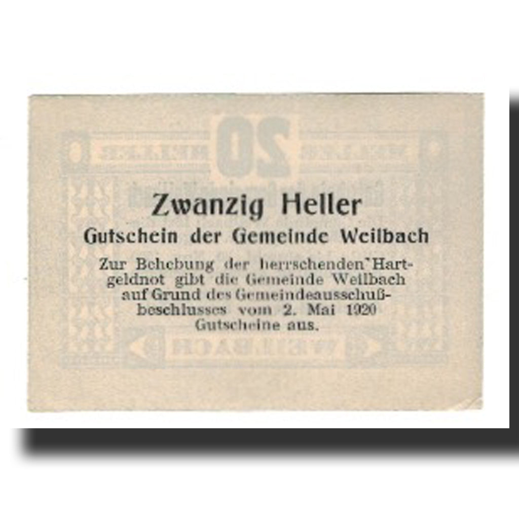 Biljet, Oostenrijk, Weilbach, 20 Heller, texte 1, 1920, 1920-11-30, SUP, Mehl:FS