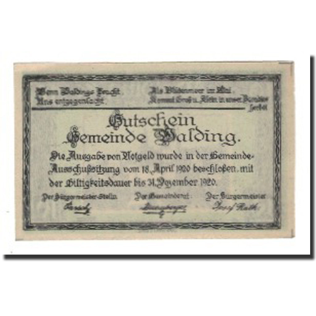 Banknot, Austria, Walding, 10 Heller, texte 1, 1920, 1920-12-31, AU(55-58)