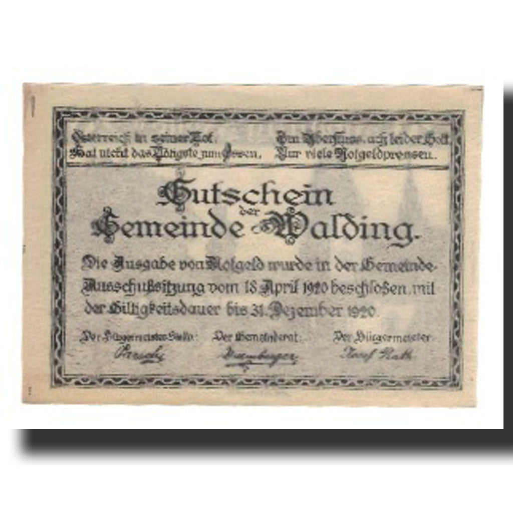 Biljet, Oostenrijk, Walding, 20 Heller, Texte 2, 1920, 1920-12-31, SUP, Mehl:FS