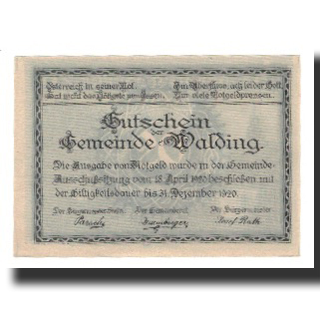 Banconote, Austria, Walding, 20 Heller, Texte 3, 1920, 1920-12-31, SPL-, Mehl:FS