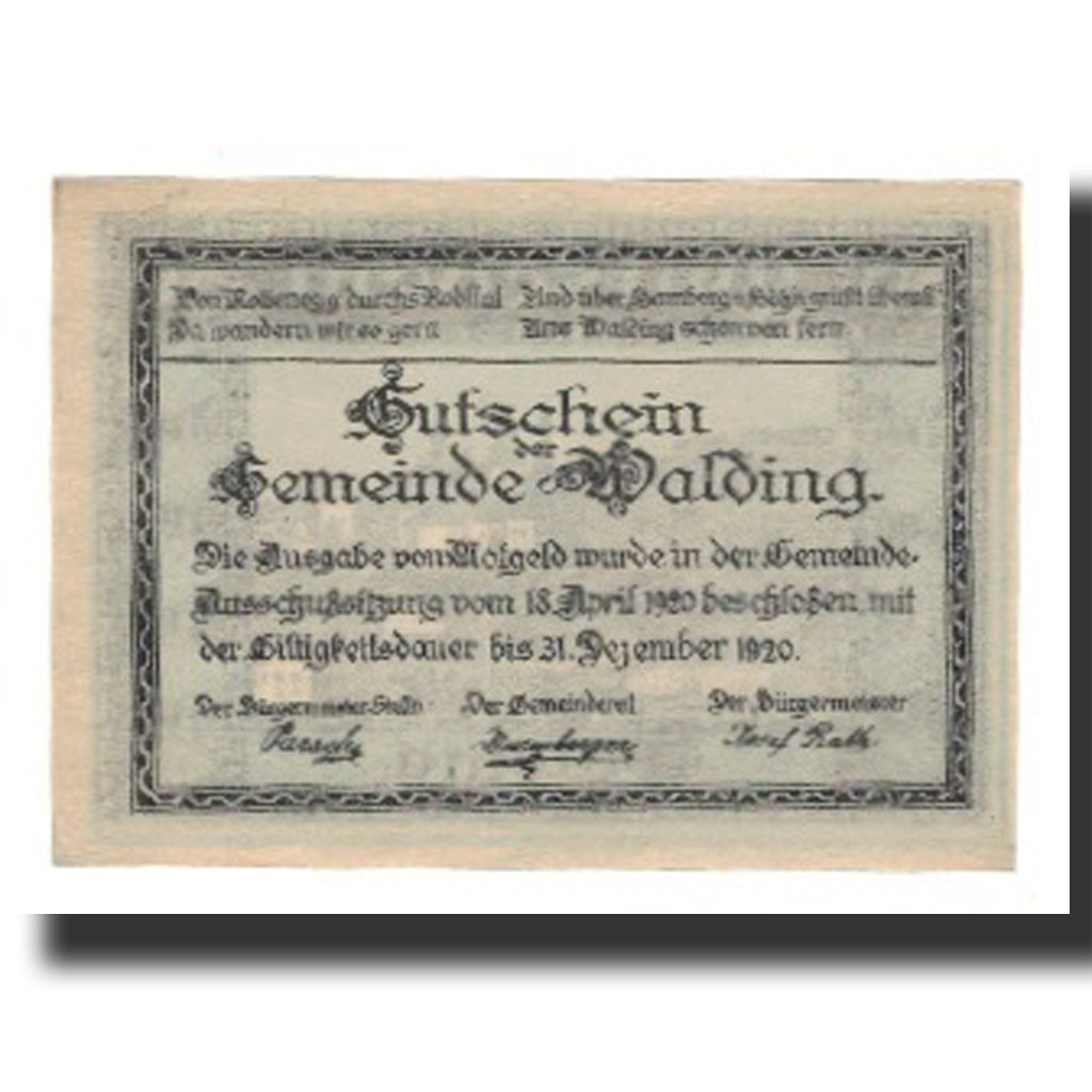 Banknot, Austria, Walding, 50 Heller, Texte  5, 1920, 1920-12-31, AU(55-58)