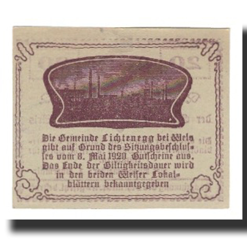 Banknot, Austria, Lichtenegg O.Ö. Gemeinde, 20 Heller, texte 1, 1920