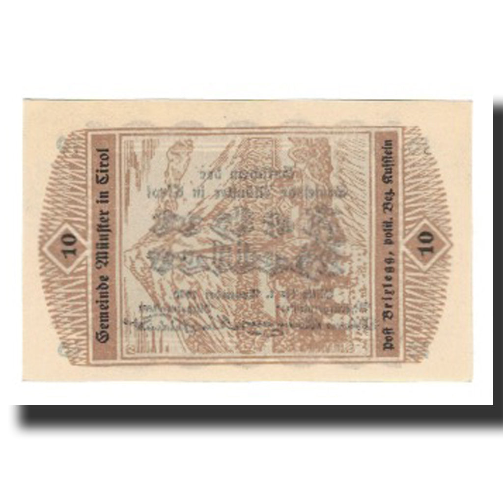 Banconote, Austria, Münster Tirol Gemeinde, 10 Heller, montagne, 1920