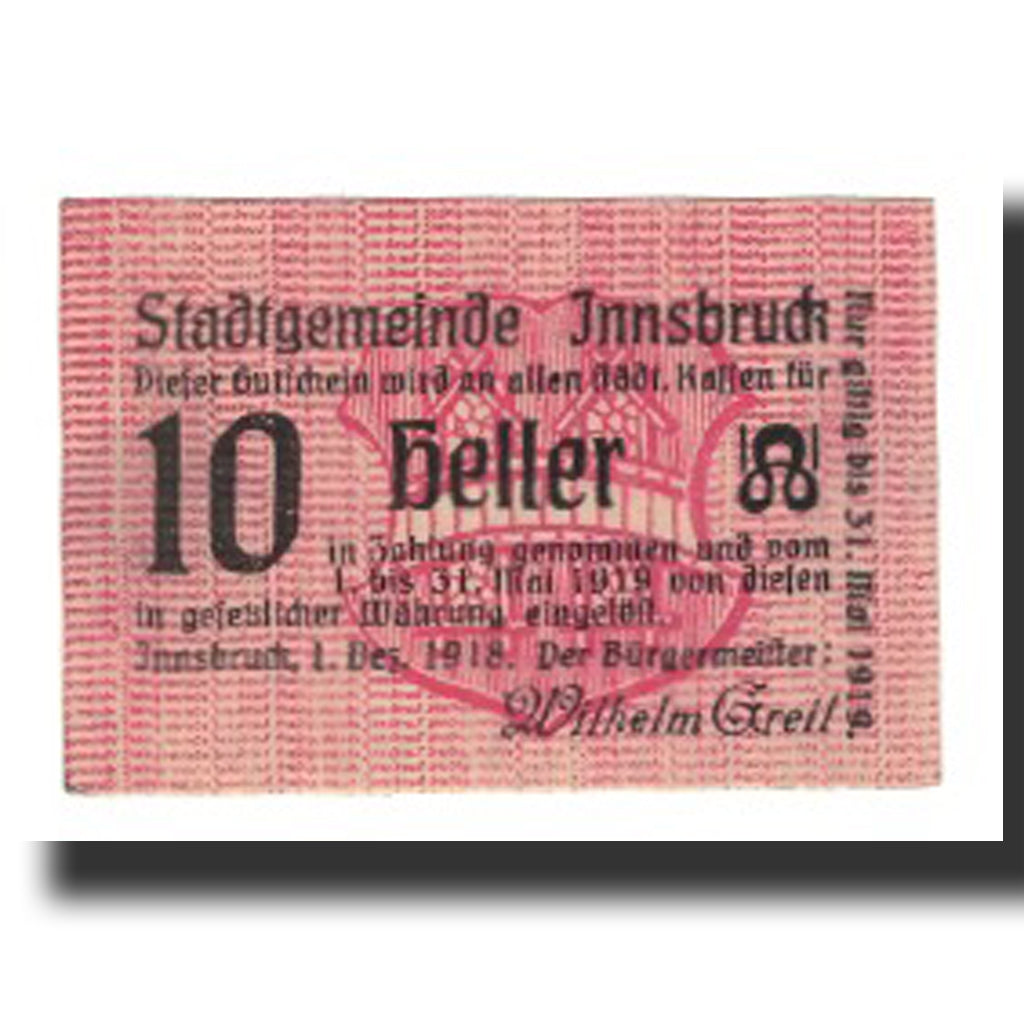 Biljet, Oostenrijk, Innsbruck, 10 Heller, N.D, 1919, 1919-05-31, SUP, Mehl:FS