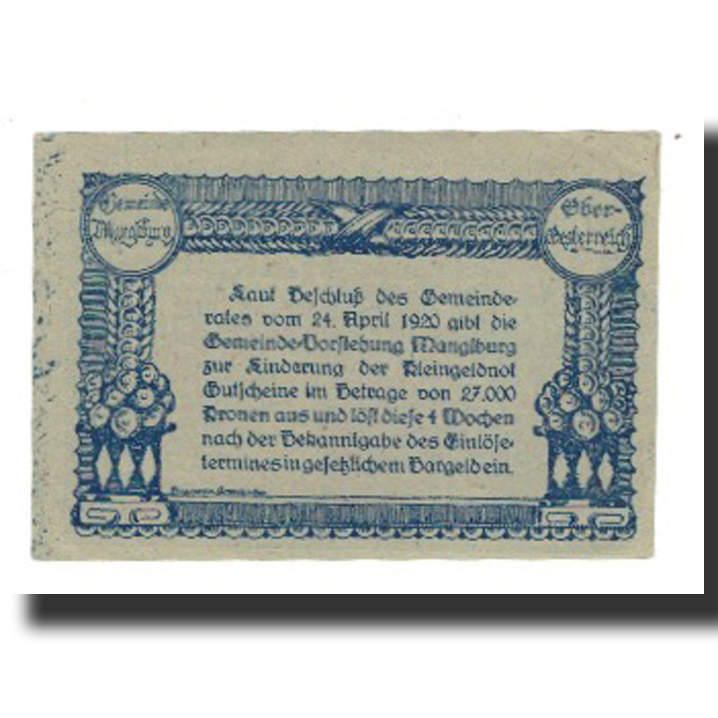 Biljet, Oostenrijk, Manglburg, 10 Heller, Texte, 1920, 1920-04-24, SUP, Mehl:FS