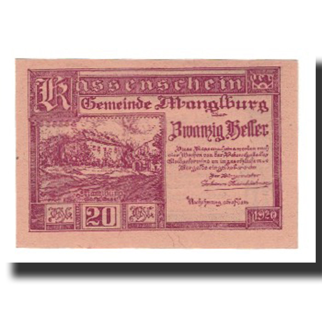 Biljet, Oostenrijk, Manglburg, 20 Heller, texte 1, 1920, 1920-04-24, SUP