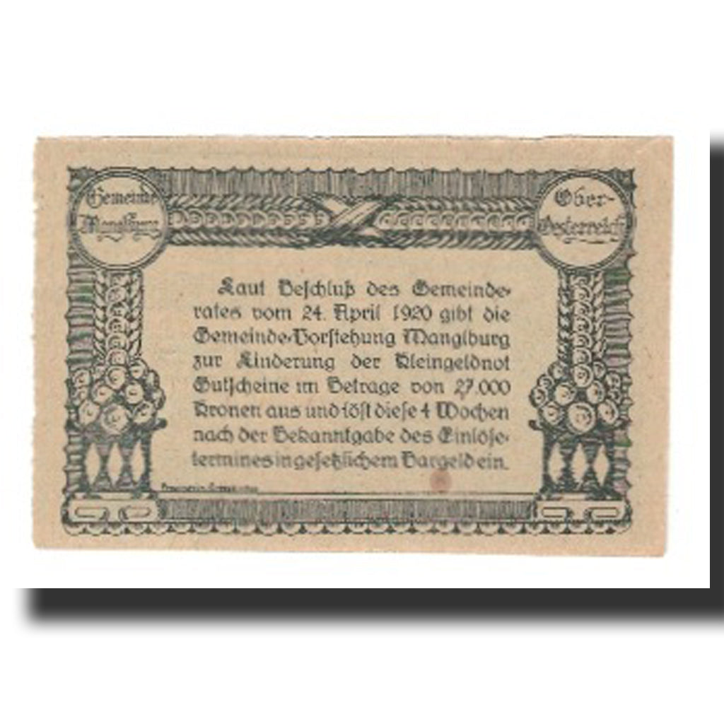 Banconote, Austria, Manglburg, 50 Heller, Texte 2, 1920, 1920-04-24, SPL-