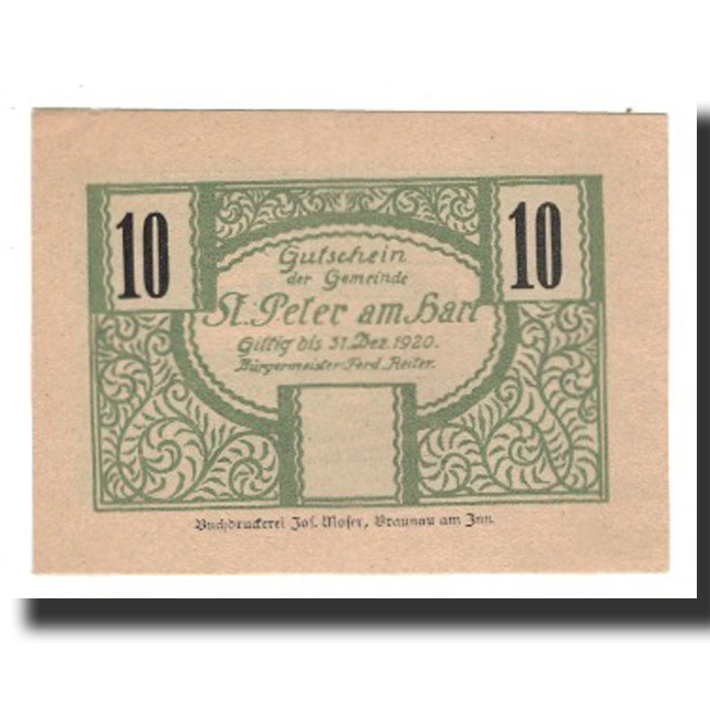 Banconote, Austria, St. Peter am Hart O.Ö. Gemeinde, 10 Heller, valeur faciale