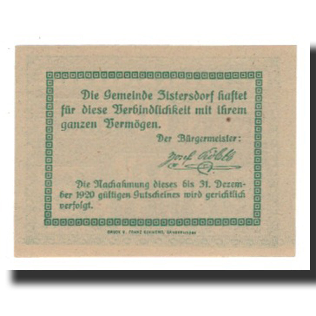 Banconote, Austria, Zistersdorf, 10 Heller, Texte, 1920, 1920-12-31, SPL-