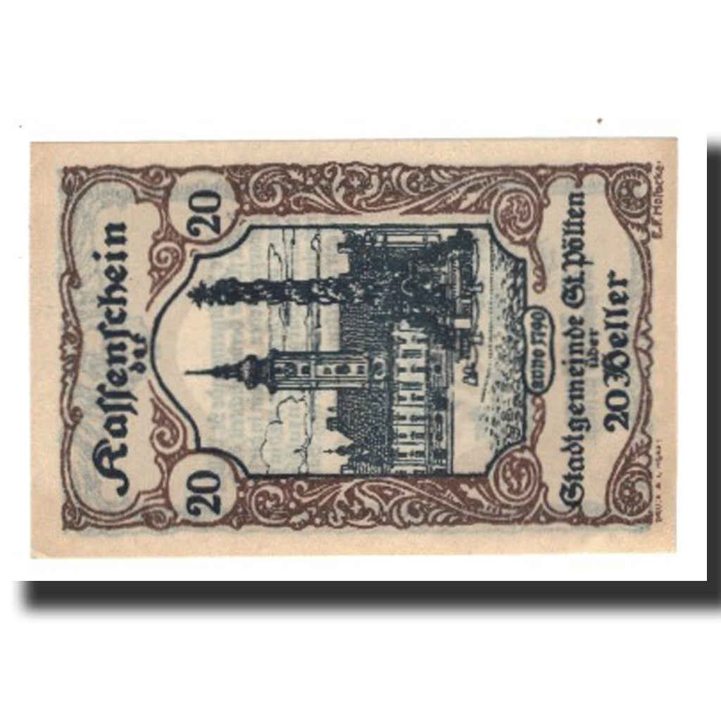 Biljet, Oostenrijk, St Pölten, 20 Heller, texte 1, 1920, 1920-12-31, SUP
