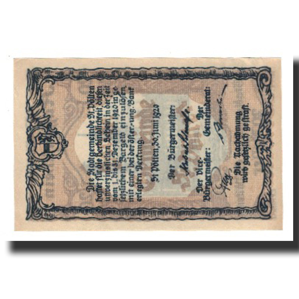 Biljet, Oostenrijk, St Pölten, 20 Heller, texte 1, 1920, 1920-12-31, SUP