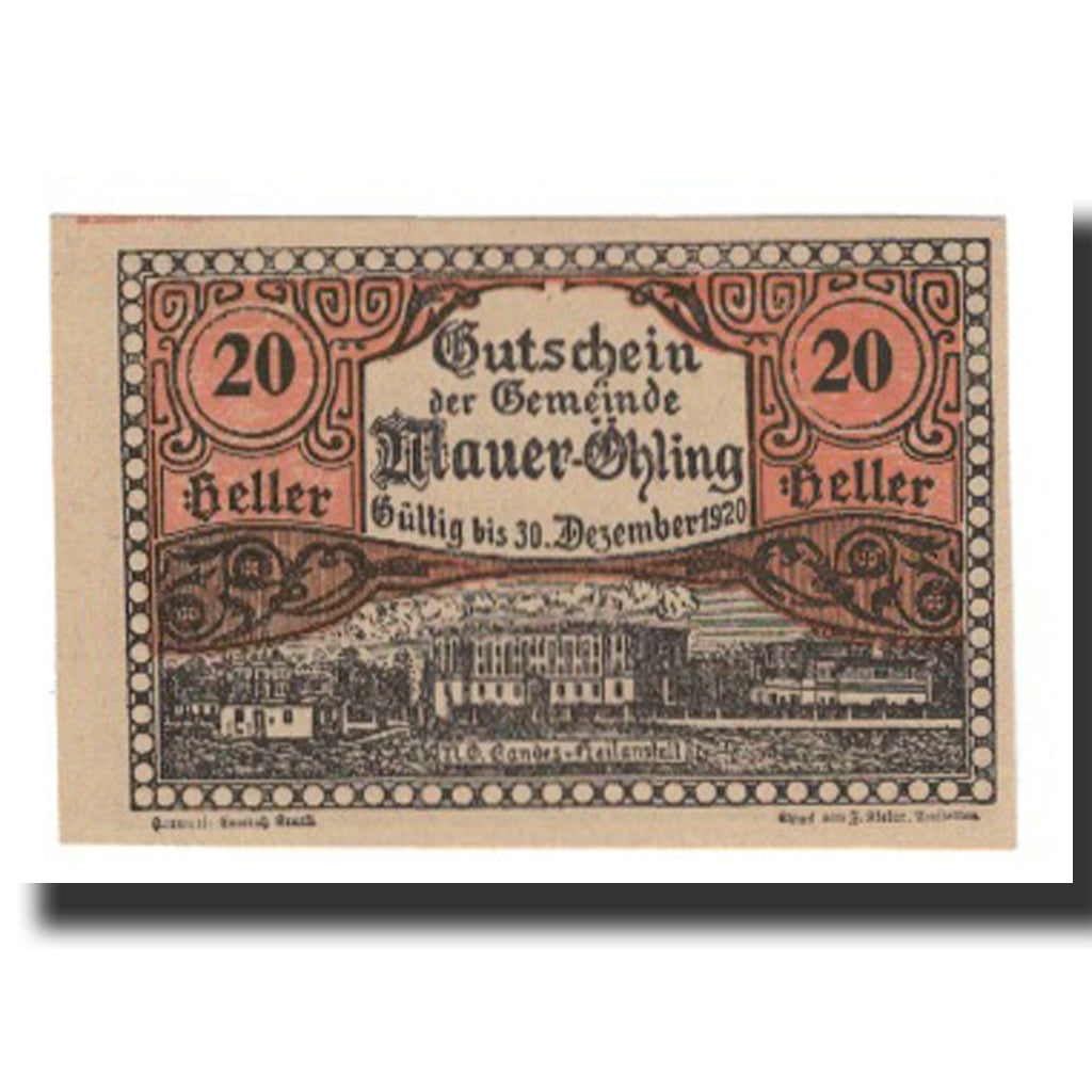 Billete, Austria, Mauer - Öhling N.Ö. Gemeinde, 20 Heller, Texte 3, 1920