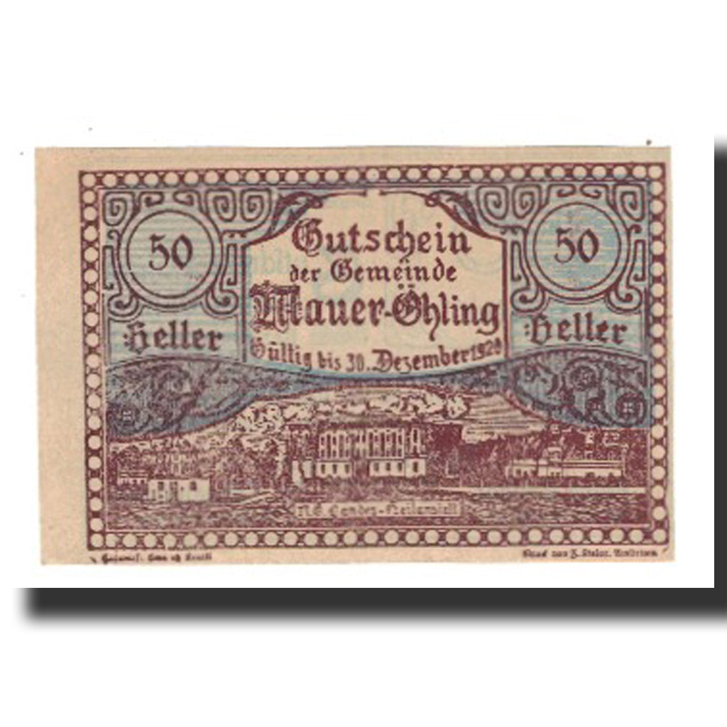 Banknot, Austria, Mauer - Öhling N.Ö. Gemeinde, 50 Heller, Texte 4, 1920