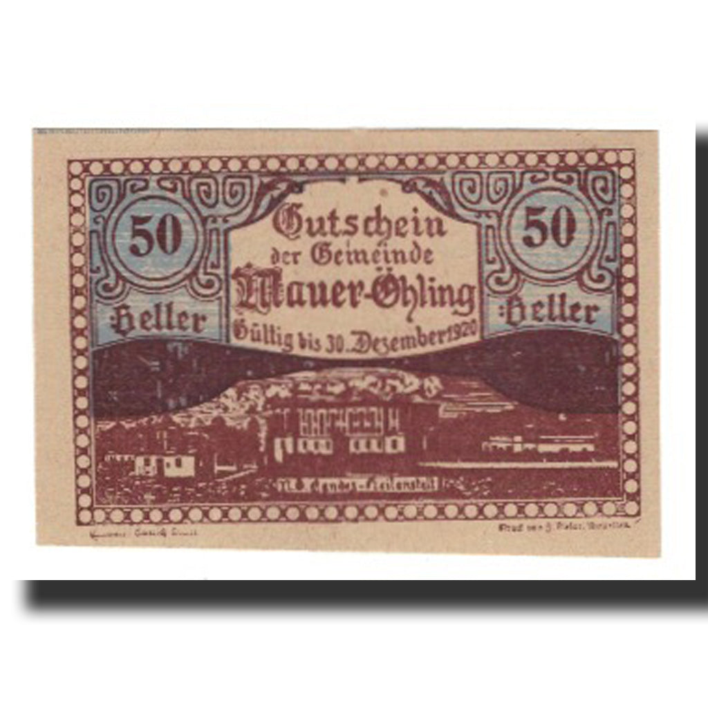 Biljet, Oostenrijk, Mauer - Öhling N.Ö. Gemeinde, 50 Heller, Texte  5, 1920