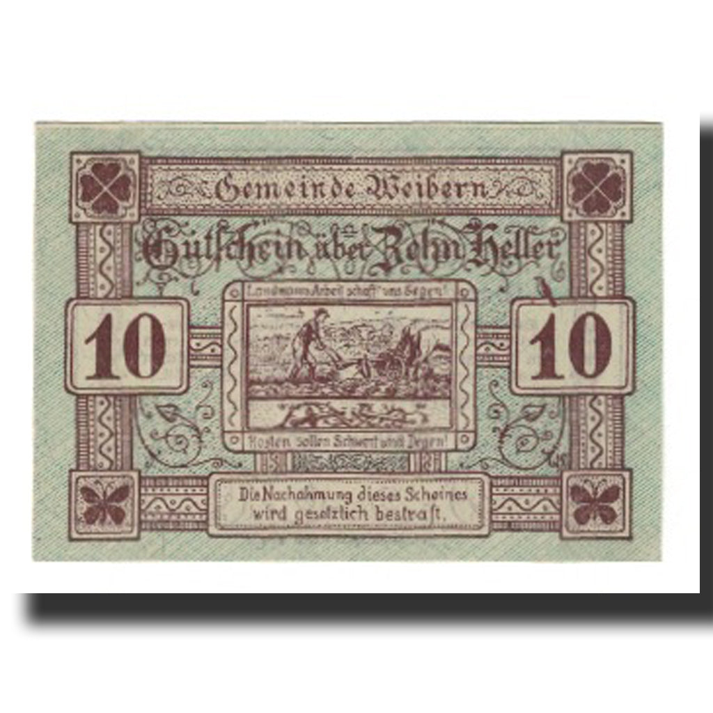 Banconote, Austria, Weibern O.Ö. Gemeinde, 10 Heller, Texte, 1920, 1920-05-03