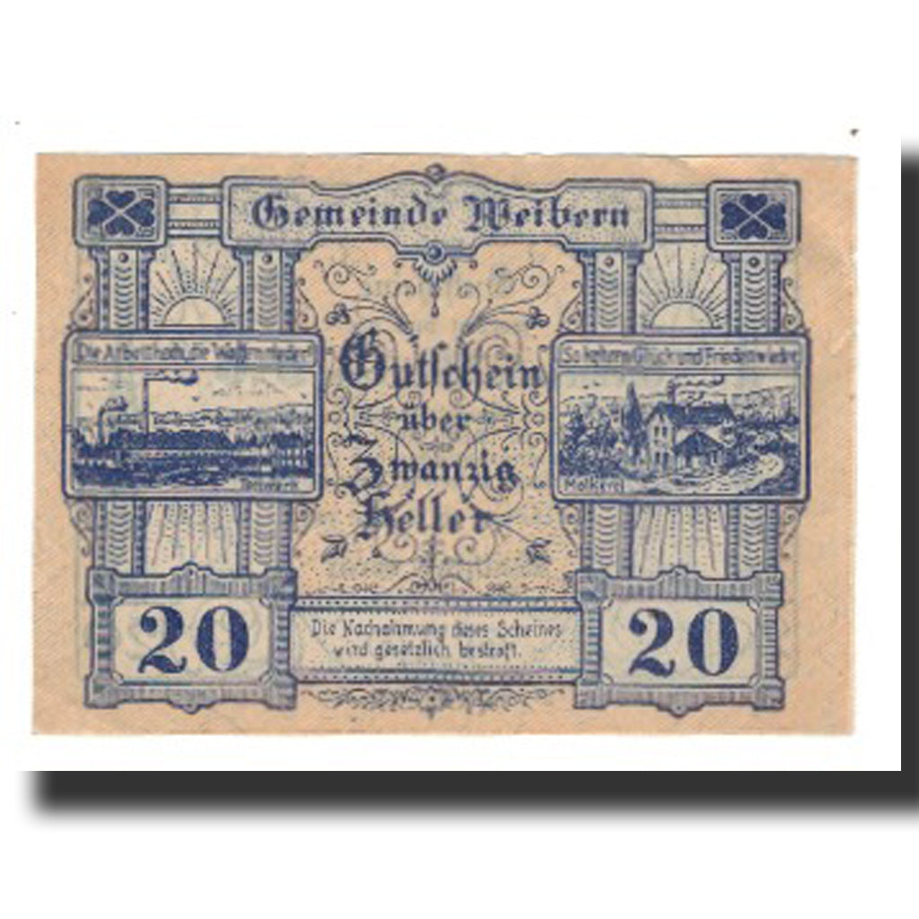 Banconote, Austria, Weibern O.Ö. Gemeinde, 20 Heller, texte 1, 1920