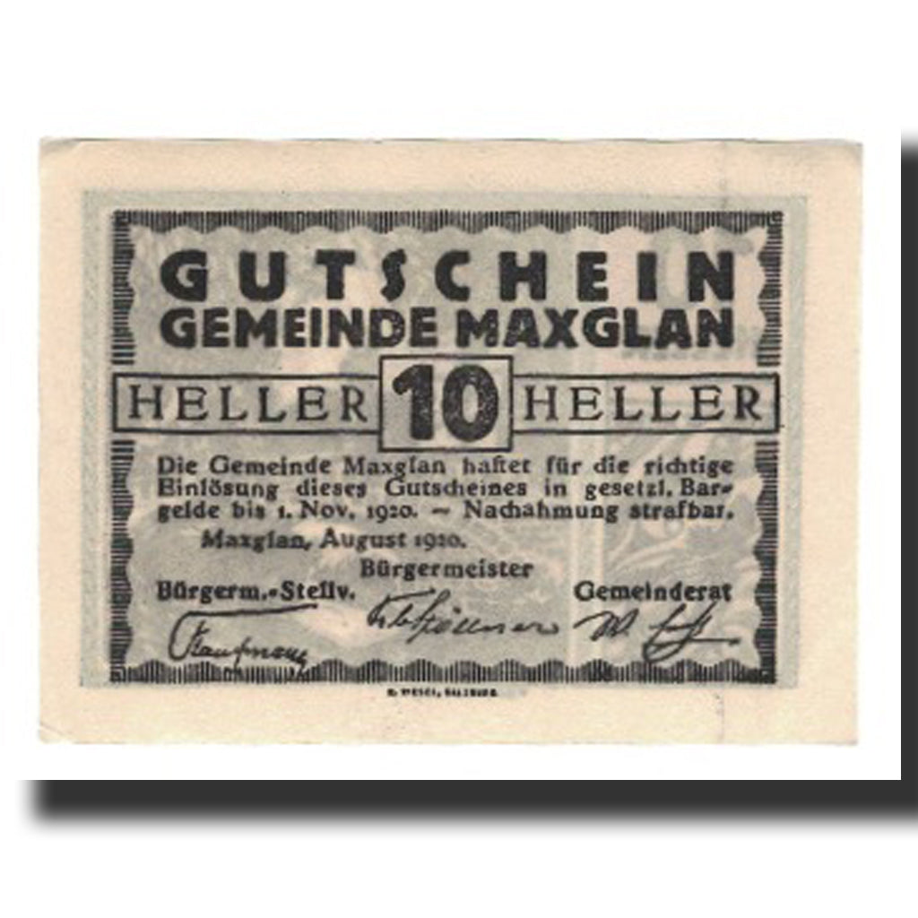 Biljet, Oostenrijk, Maxglan, 10 Heller, Texte, 1920, 1920-11-01, SUP, Mehl:FS