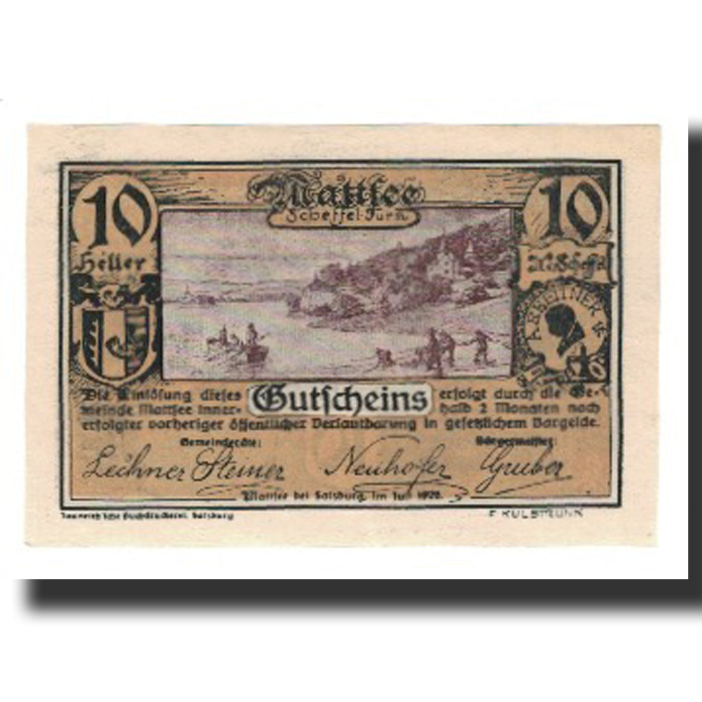 Banknot, Austria, Mattsee, 10 Heller, personnage, 1920, Undated, UNC(65-70)