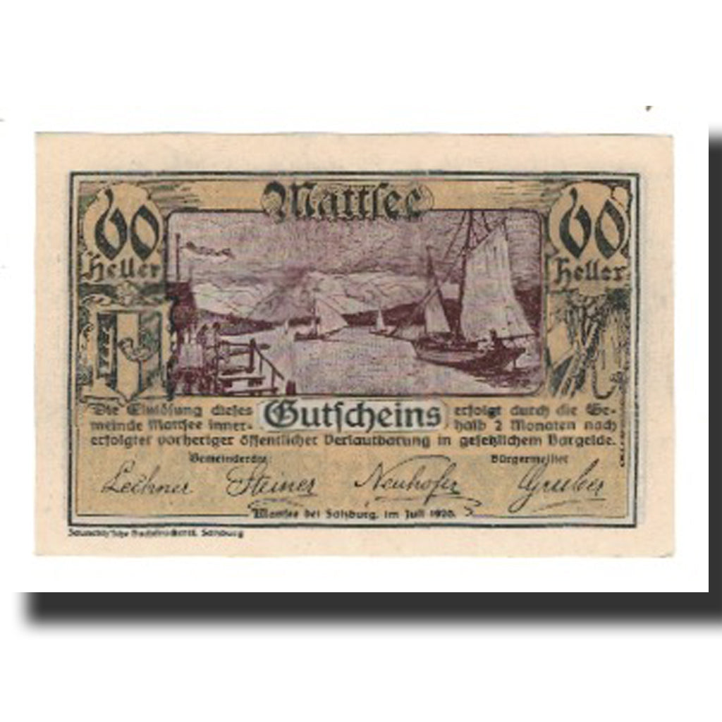 Banknot, Austria, Mattsee, 60 Heller, Blason, 1920, Undated, UNC(65-70), Mehl:FS