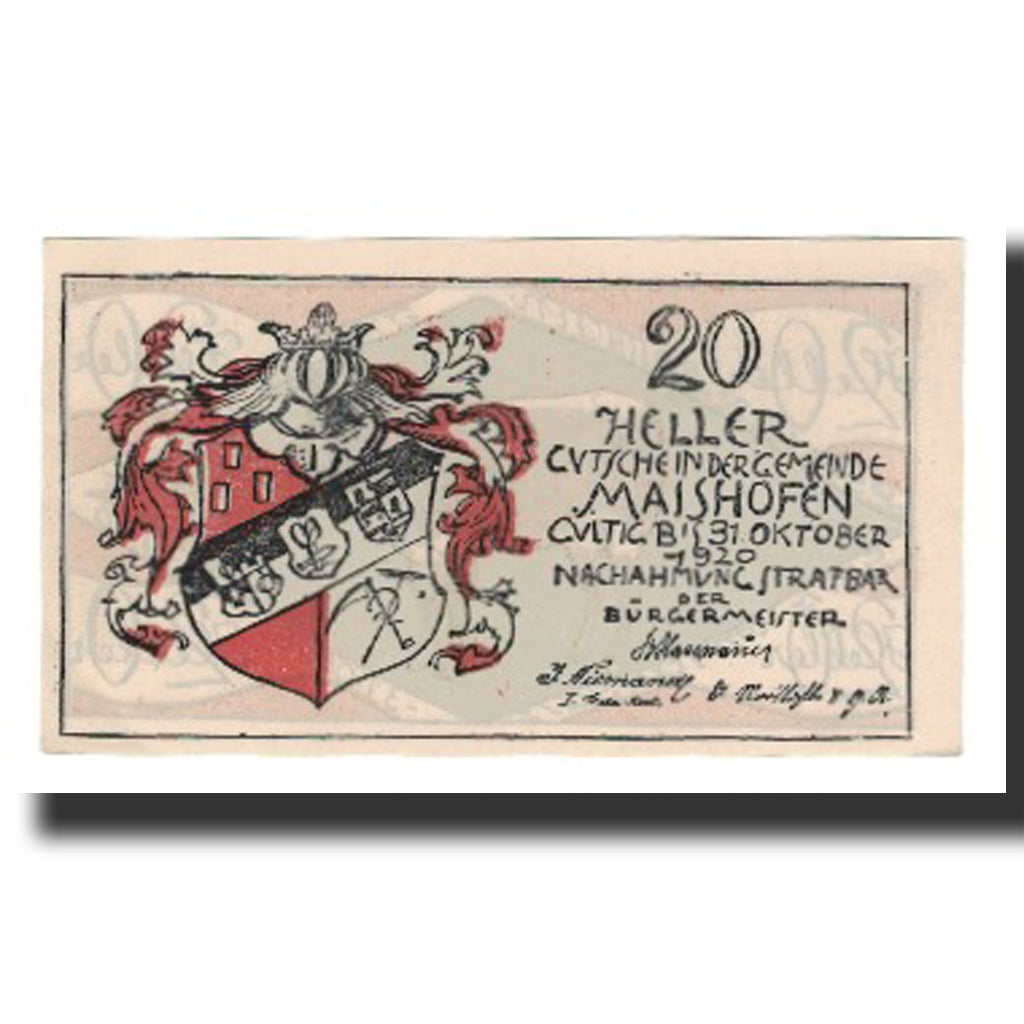 Banknot, Austria, Maishofen, 20 Heller, vache, 1920, 1920-10-31, AU(55-58)