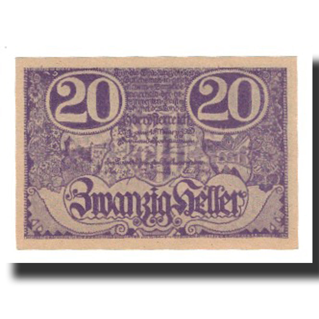 Banconote, Austria, Oberösterreich, 20 Heller, valeur faciale, 1920