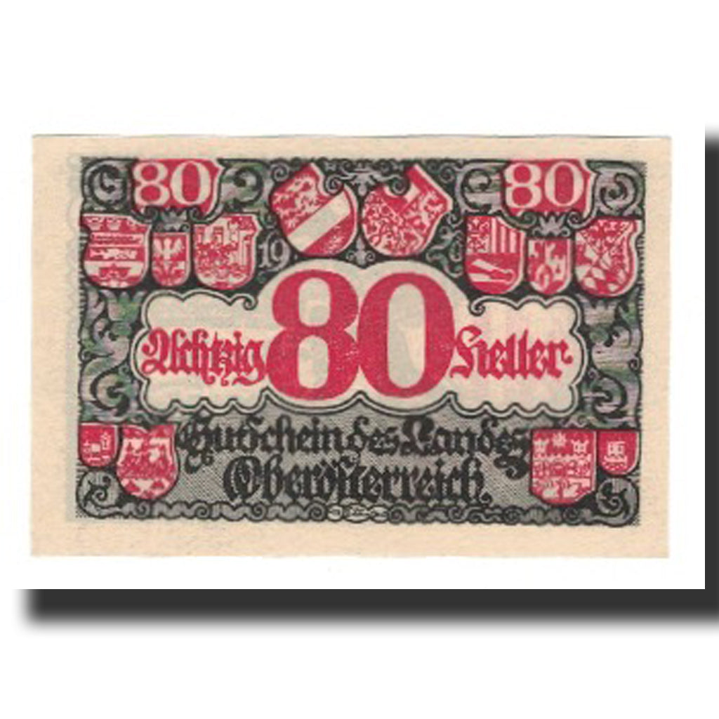 Banknote, Austria, Oberösterreich, 80 Heller, Blason, 1920, 1920-03-01