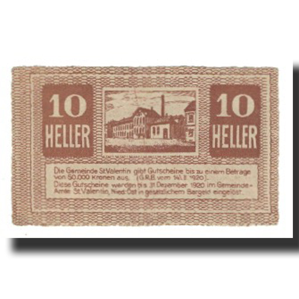 Billet, Autriche, St. Valentin N.Ö. Gemeinde, 10 Heller, rue, 1920, 1920-12-31