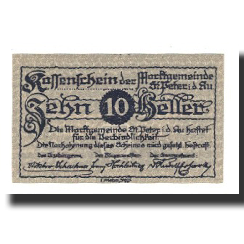 Geldschein, Österreich, St. Peter in der Au N.Ö. Marktgemeinde, 10 Heller