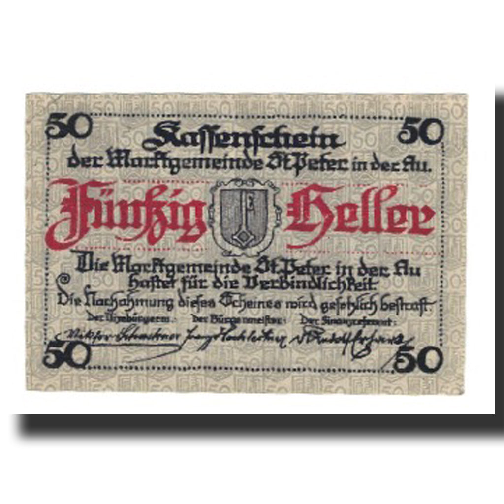 Banconote, Austria, St. Peter in der Au N.Ö. Marktgemeinde, 50 Heller