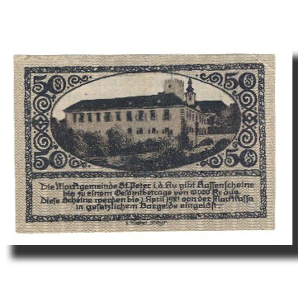Banconote, Austria, St. Peter in der Au N.Ö. Marktgemeinde, 50 Heller