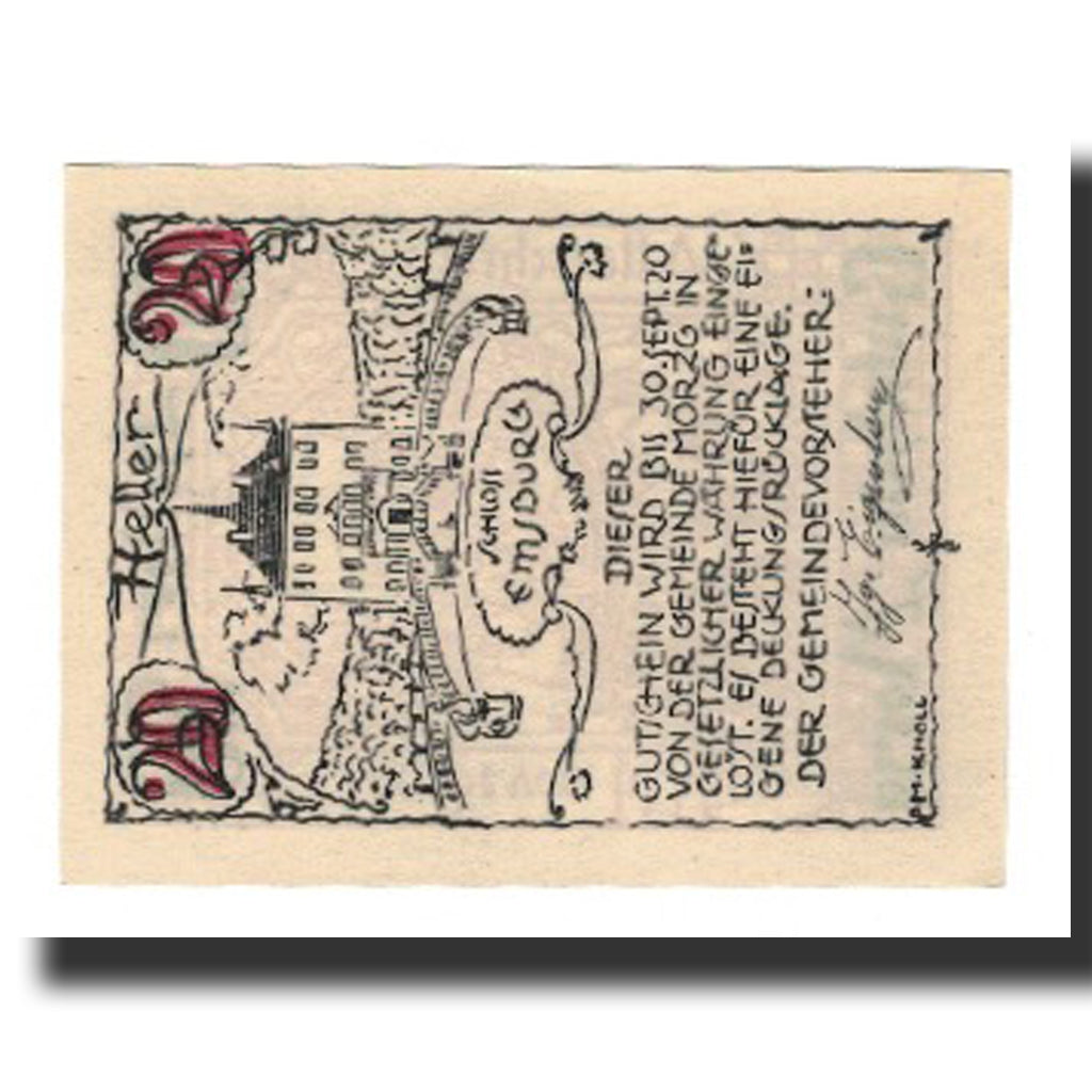 Biljet, Oostenrijk, Morzg, 20 Heller, maison 1, 1920, 1920-09-30, NIEUW, Mehl:FS