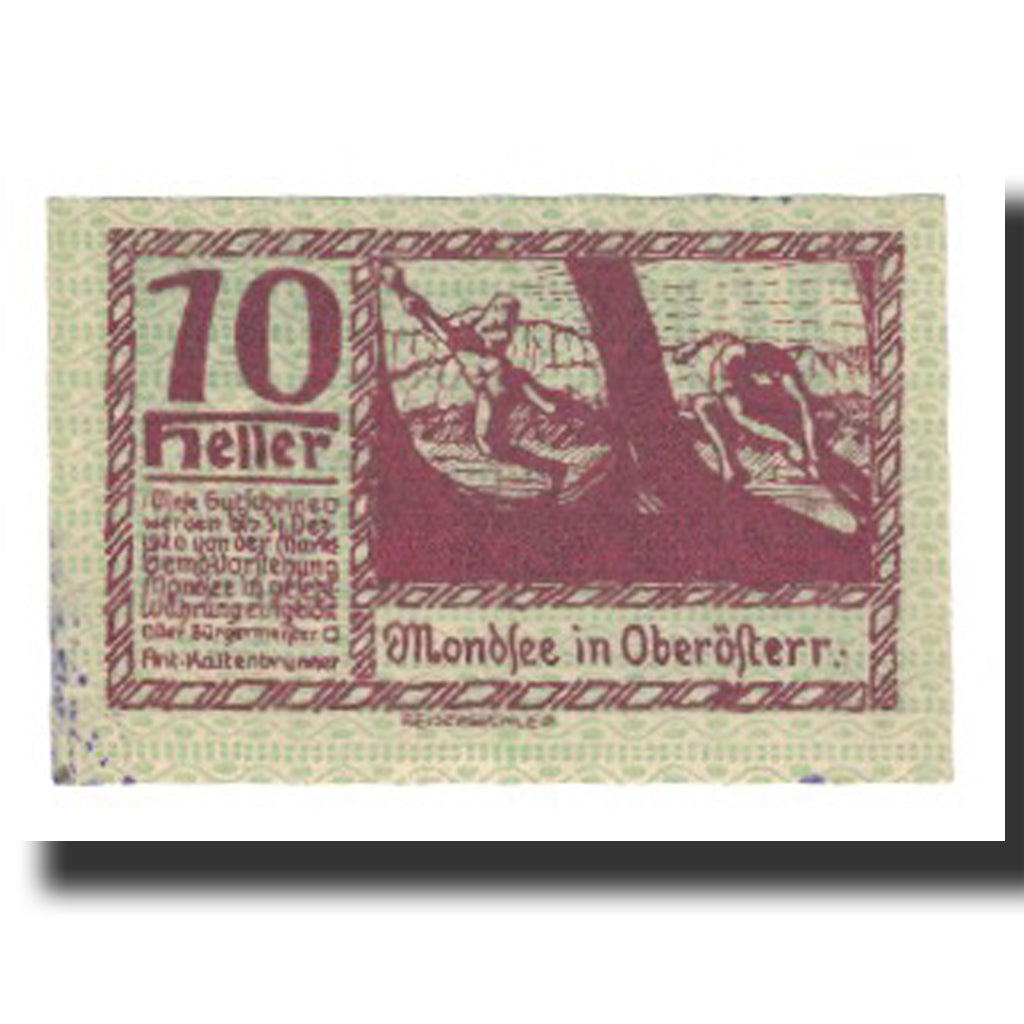 Billete, Austria, Mondsee O.Ö. Marktgemeinde, 10 Heller, personnage 1, 1920