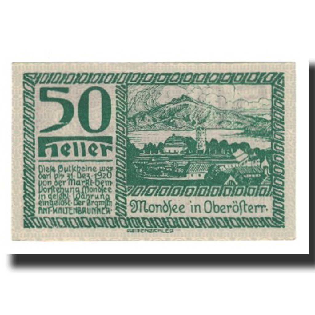 Banconote, Austria, Mondsee O.Ö. Marktgemeinde, 50 Heller, personnage 7, 1920