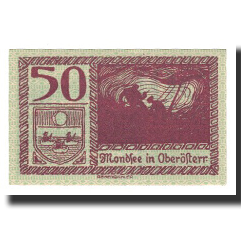 Banconote, Austria, Mondsee O.Ö. Marktgemeinde, 50 Heller, personnage 7, 1920