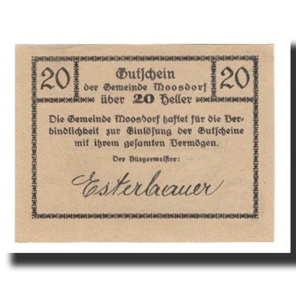 Banconote, Austria, Moosdorf, 20 Heller, Texte 2, 1920, 1920-12-31, SPL-