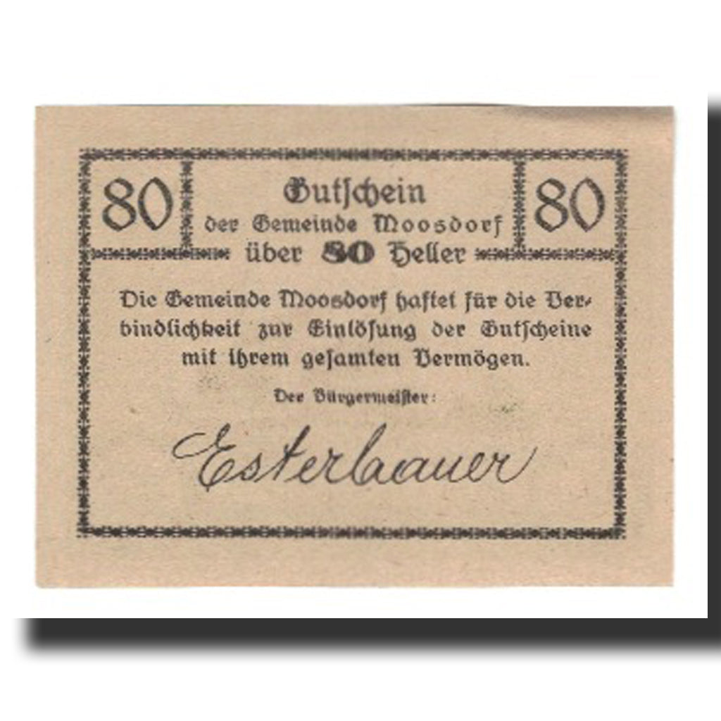 Geldschein, Österreich, Moosdorf, 80 Heller, Texte 4, 1920, 1920-12-31, VZ