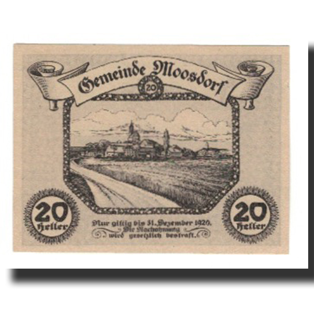 Banknot, Austria, Moosdorf, 20 Heller, Texte, 1920, 1920-12-31, AU(55-58)