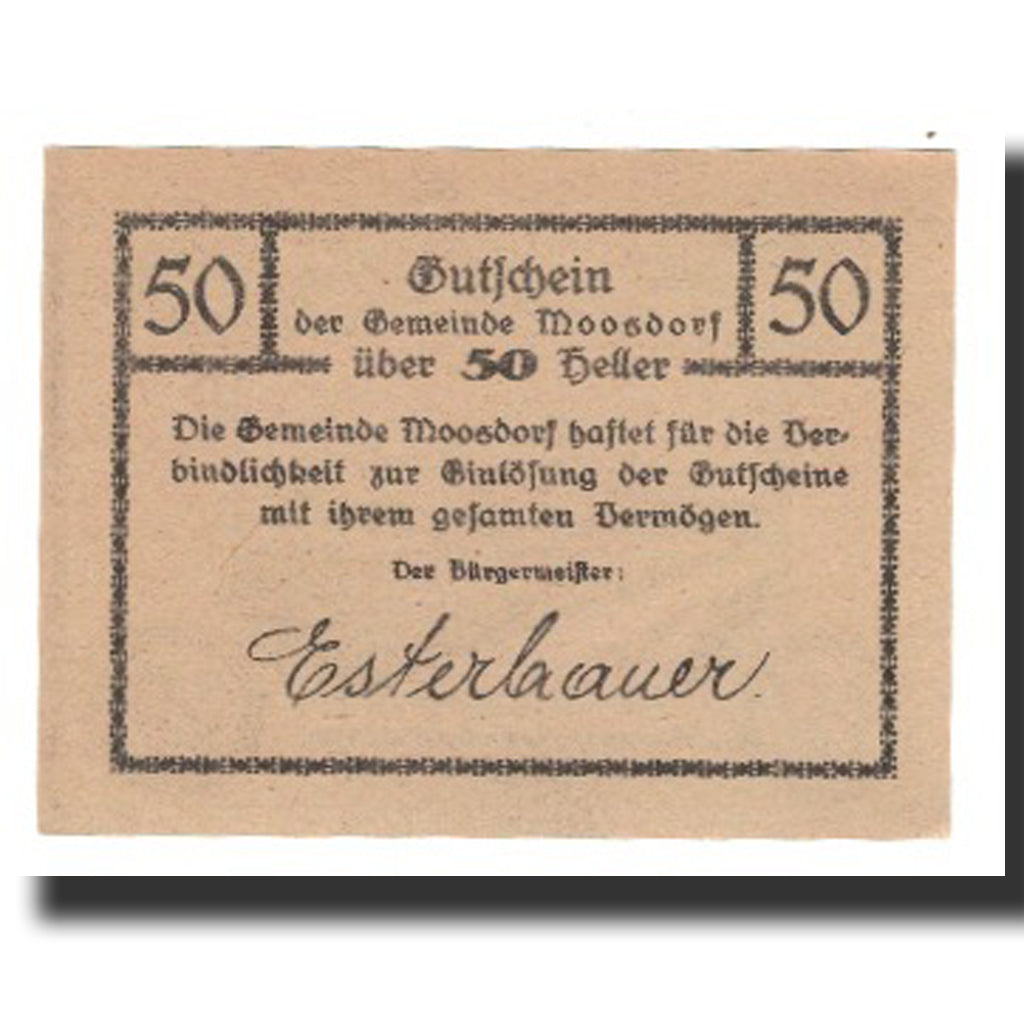 Banknote, Austria, Moosdorf, 50 Heller, texte 1, 1920, 1920-12-31, AU(55-58)