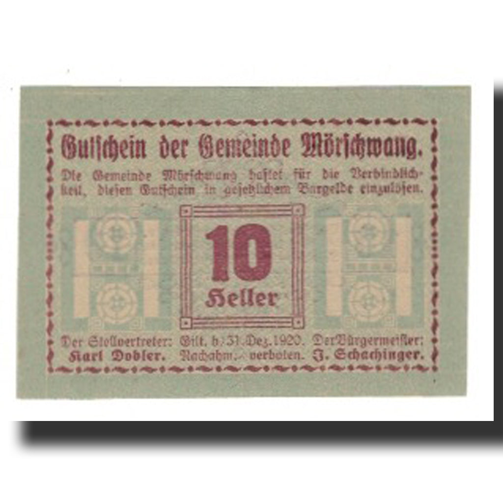 Biljet, Oostenrijk, Mörschwang O.Ö. Gemeinde, 10 Heller, valeur faciale, 1920