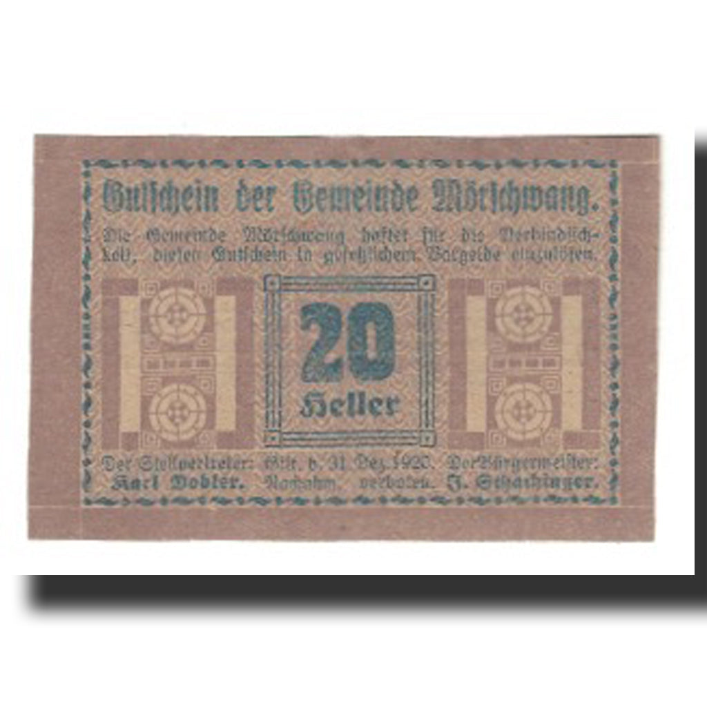 Biljet, Oostenrijk, Mörschwang O.Ö. Gemeinde, 20 Heller, valeur faciale 1