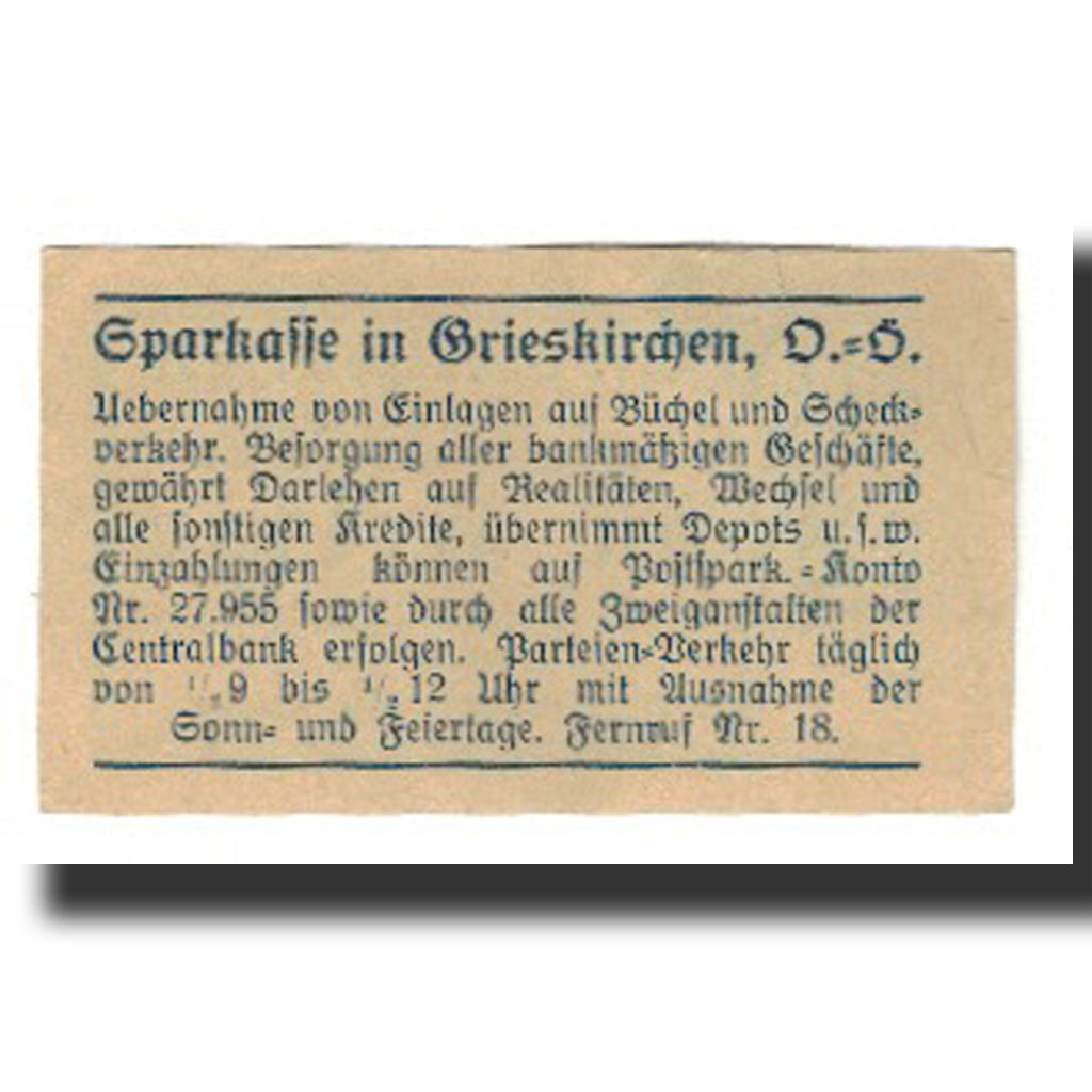 Nota, Áustria, Grieskirchen, 10 Heller, texte 1, 1920, 1920-10-15, EF(40-45)